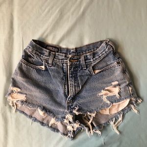 High waisted distressed jean shorts